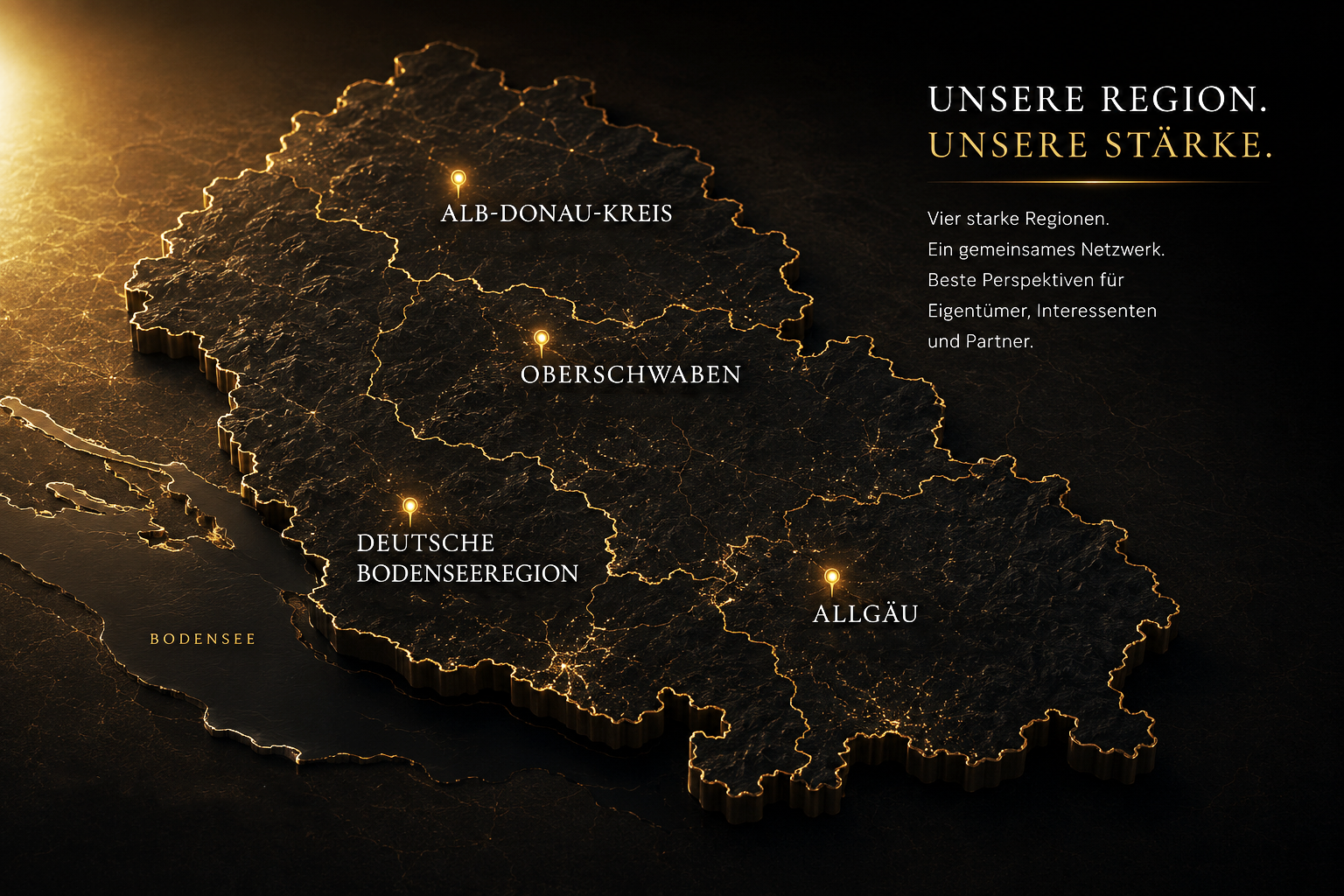 Karte der Geschäftsgebiete: Alb-Donau-Kreis, Oberschwaben, Allgäu und deutsche Bodenseeregion